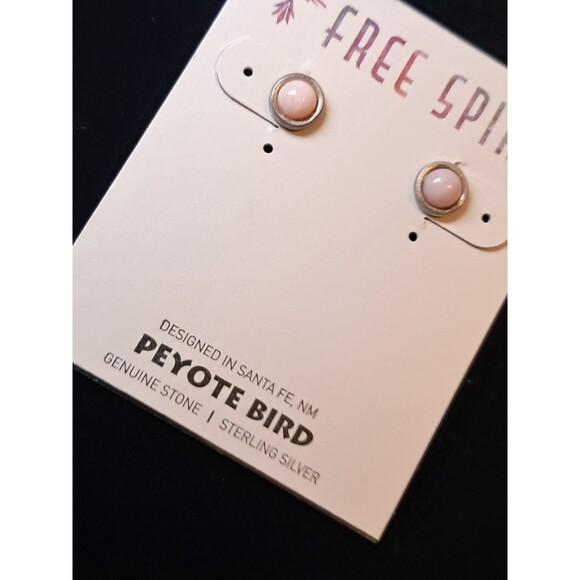 Peyote Bird Light Pink Round Gemstone 0.25" Sterling Silver Stud Earring NWT - Picture 4 of 6